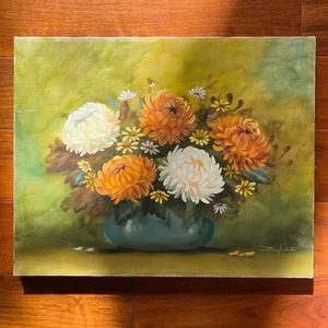 Autumn Colors Flowers In A Vase Signed Beryl White Oil Painting